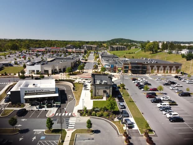 Drone image if the retail shops at The Crossings.